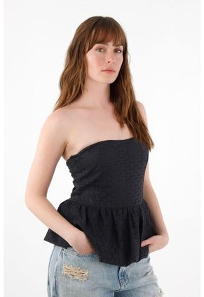 Tennis Camisa Strapless En Encaje Negra Para Mujer