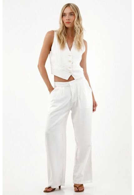 Tennis Pantalón Recto Con Prenses En Frente Crudo Para Mujer