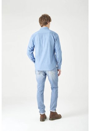 Tennis Camisa Manga Larga Corte Recto Con Botones Contrastados En Algodón Azul Claro Para Hombre