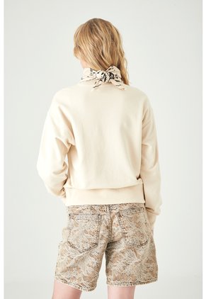 Tennis Buzo Relaxed Fit Con Hombro Caído Y Rib Ancho En Algodón Crema Para Mujer