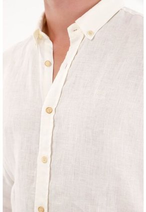 Tennis Camisa En 100% Lino Manga Larga Crudo Para Hombre