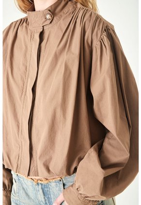 Tennis Camisa Relaxed Fit Con Mangas Globo En Algodón Camel Para Mujer