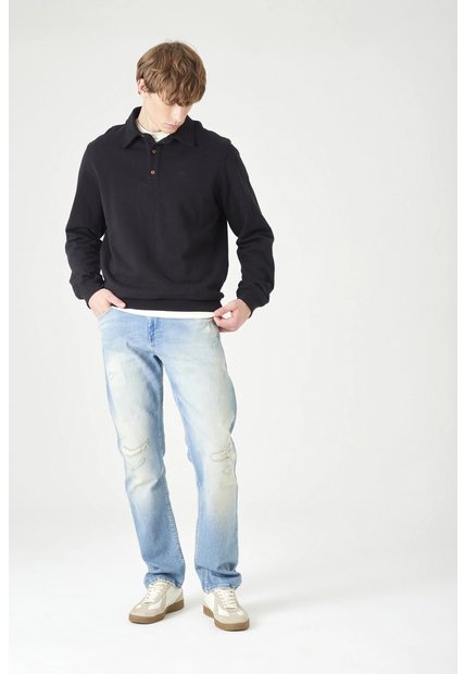 Tennis Buzo Corte Recto Con Cuello Polo En Algodón Negro Para Hombre