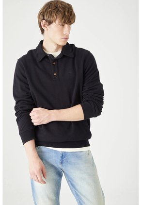 Tennis Buzo Corte Recto Con Cuello Polo En Algodón Negro Para Hombre