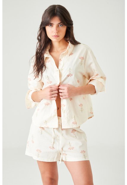 Tennis Camisa Relaxed Fit Con Flores En Algodón Crudo Para Mujer