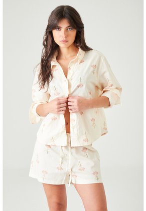 Tennis Camisa Relaxed Fit Con Flores En Algodón Crudo Para Mujer