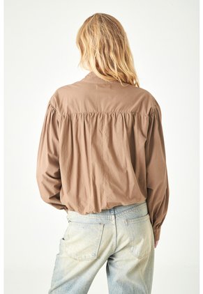 Tennis Camisa Relaxed Fit Con Mangas Globo En Algodón Camel Para Mujer