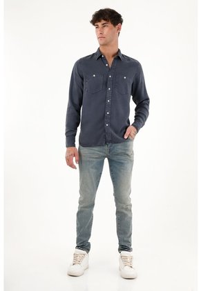 Tennis Camisa Clásica Manga Larga Azul Para Hombre