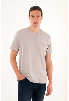 Camiseta Manga Corta De Tela Con Textura Café Para Hombre