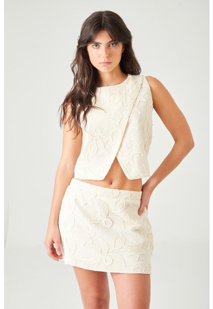 Tennis Blusa Crop Recta Con Cruce Asimétrico En Algodón Crudo Para Mujer