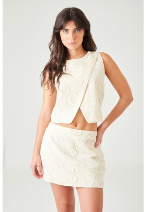 Tennis Blusa Crop Recta Con Cruce Asimétrico En Algodón Crudo Para Mujer