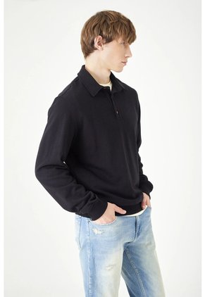 Tennis Buzo Corte Recto Con Cuello Polo En Algodón Negro Para Hombre