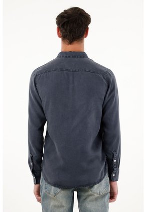 Tennis Camisa Clásica Manga Larga Azul Para Hombre