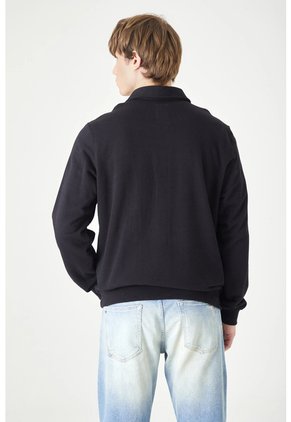 Tennis Buzo Corte Recto Con Cuello Polo En Algodón Negro Para Hombre