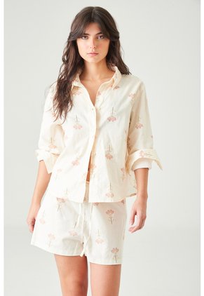 Tennis Camisa Relaxed Fit Con Flores En Algodón Crudo Para Mujer