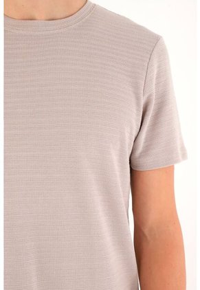 Camiseta Manga Corta De Tela Con Textura Café Para Hombre