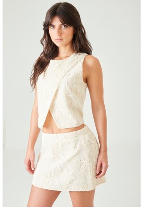 Tennis Blusa Crop Recta Con Cruce Asimétrico En Algodón Crudo Para Mujer