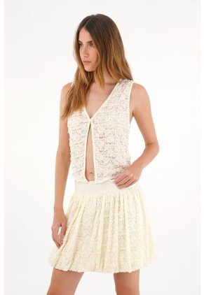 Tennis Chaleco Con Textura Y Transparencia Crudo Para Mujer