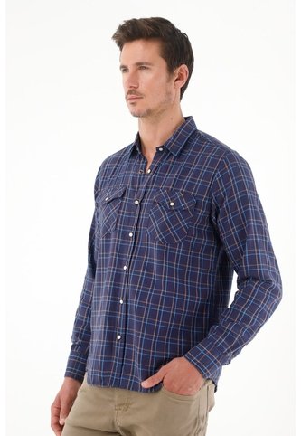 Tennis Camisa A Cuadros Cuello Clásico Azul Para Hombre Tennis