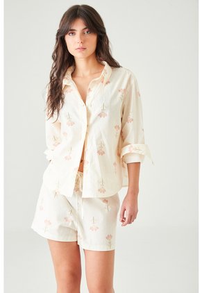 Tennis Camisa Relaxed Fit Con Flores En Algodón Crudo Para Mujer