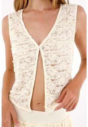 Tennis Chaleco Con Textura Y Transparencia Crudo Para Mujer