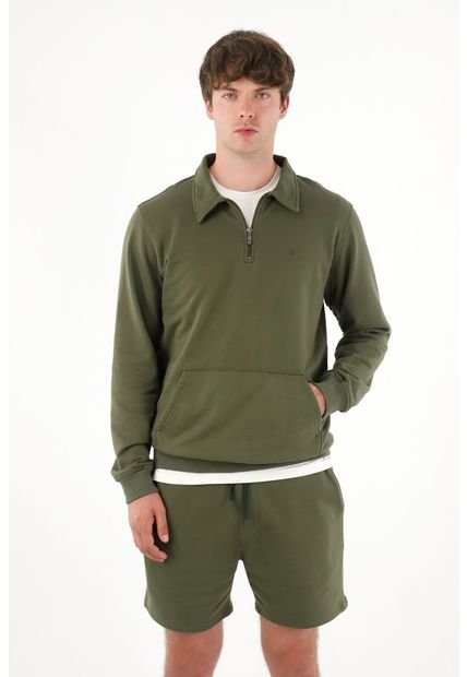 Buzo Tipo Polo Con Bolsillo Canguro Verde Para Hombre