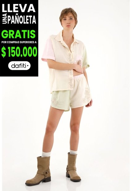 Tennis Bermuda Corta Multicolor Con Bordados Para Mujer