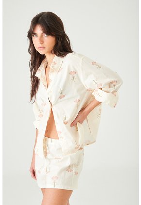 Tennis Camisa Relaxed Fit Con Flores En Algodón Crudo Para Mujer