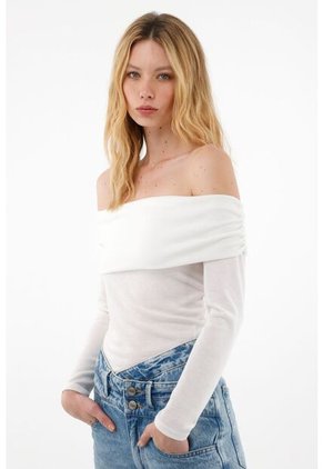 Camiseta Cuello Bandeja Crudo Para Mujer