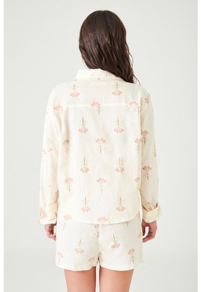 Tennis Camisa Relaxed Fit Con Flores En Algodón Crudo Para Mujer