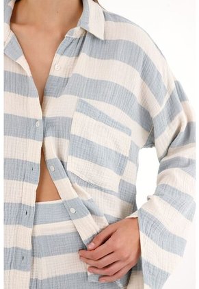 Tennis Camisa Manga Larga Amplia A Rayas Para Mujer