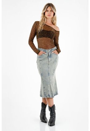 Falda Azul Con Corte De Sirena Para Mujer