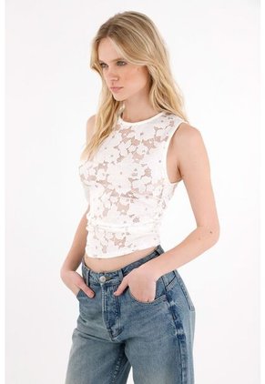 Tennis Camiseta Manga Sisa Con Transparencia Crudo Para Mujer