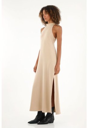 Vestido Crudo Largo Con Aberturas En Costados Para Mujer