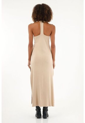 Vestido Crudo Largo Con Aberturas En Costados Para Mujer