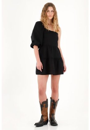 Tennis Vestido Corto En 100% Lino Negro Para Mujer