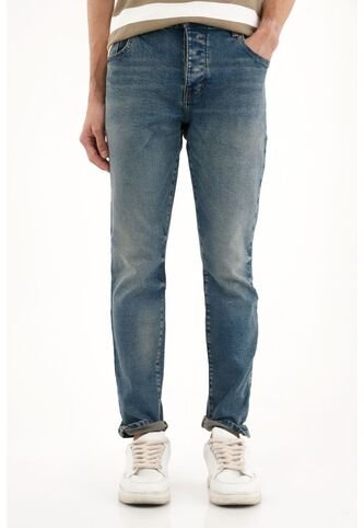 Tennis Jean Skinny Tiro Medio Azul Con Acabado Ligero Para Hombre Tennis