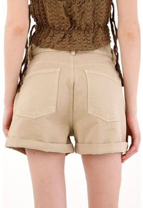 Tennis Short En Dril Tiro Alto Crudo Para Mujer