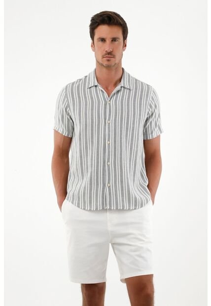 Camisa Tipo Bowling Manga Corta Crudo Para Hombre