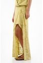 Tennis Falda Larga Para Mujer En Algodón Amarillo Pastel Fit Fluido Con Encaje Floral de Tennis