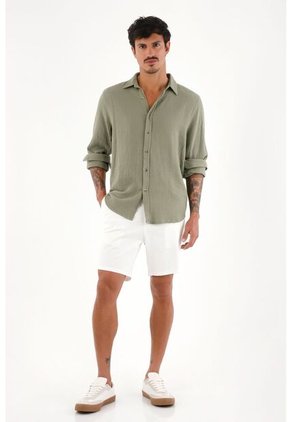 Camisa Verde Manga Larga Para Hombre