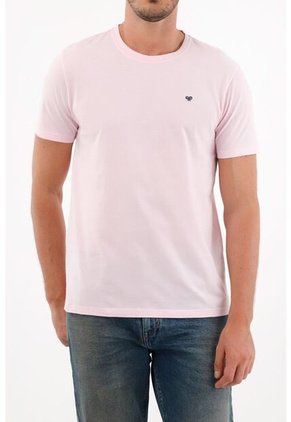 Camiseta Rosada Con Mini Raqueta Bordada Para Hombre