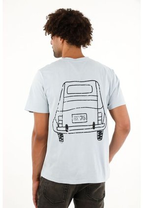 Camiseta Con Bolsillo De Parche Azul Para Hombre