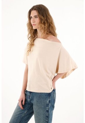 Tennis Camiseta Crudo Con Escote Drapeado Para Mujer