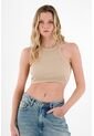 Tennis Crop Top En Rib Café Para Mujer de Tennis