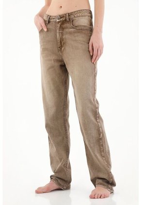 Jean Recto De Tiro Alto Café Para Mujer