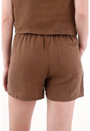 Tennis Short En 100% Lino Con Bordados Café Para Mujer