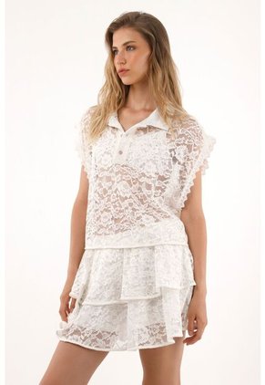 Tennis Camisa En Encaje De Silueta Amplia Para Mujer