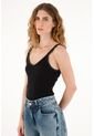 Tennis Camiseta Negra En Rib Manga Sisa Para Mujer de Tennis
