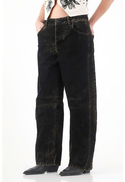 Jean Horseshoe De Tiro Bajo En Velvet Negro Para Mujer